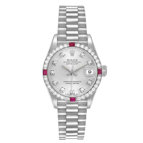 ROLEX President Datejust White Gold Diamond Ruby Ladies Watch 69069 Image 1