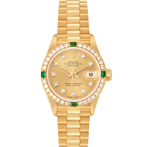 ROLEX President Datejust Yellow Gold Diamond Emerald Watch 69078 Image 1
