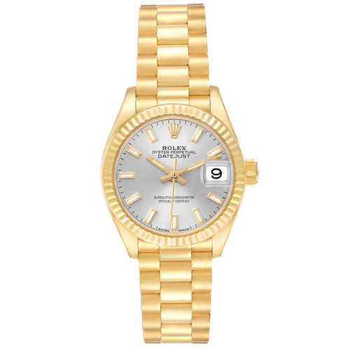 ROLEX President Datejust Yellow Gold Silver Dial Ladies Watch 279178 Image 1
