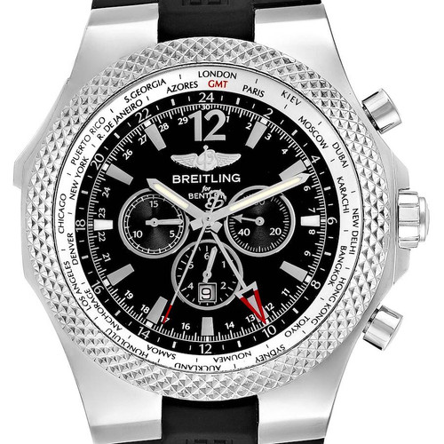 BREITLING Bentley Gmt Black Dial Chronograph Steel Mens Watch A47362 Image 1