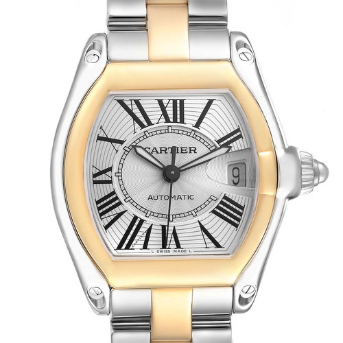 CARTIER Roadster Steel Yellow Gold Silver Dial Mens Watch W62031Y4 Image 1