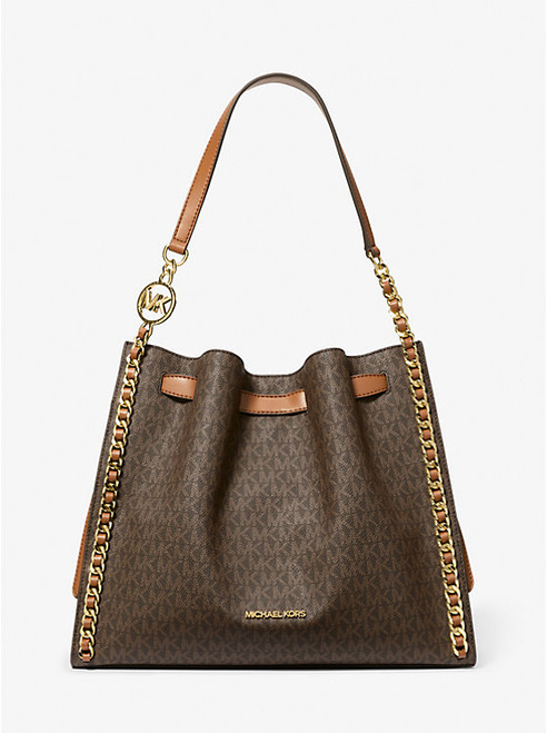 MICHAEL KORS Mina Large Signature Logo Chain Shoulder Bag BROWN Image 1