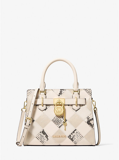 MICHAEL KORS Hamilton Small Patchwork And Snake Embossed Satchel NATURAL Image 1