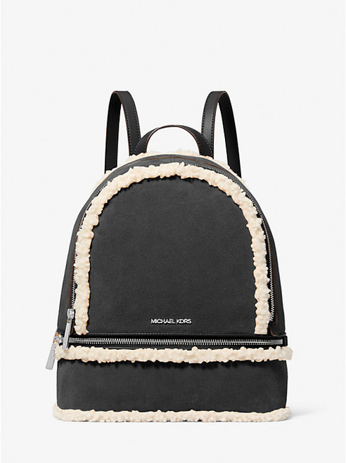 MICHAEL KORS Rhea Medium Suede And Faux Shearling Backpack BLACK Image 1