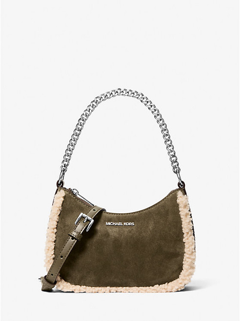 MICHAEL KORS Jet Set Small Suede And Faux Shearling Convertible Crossbody Bag OLIVE Image 1