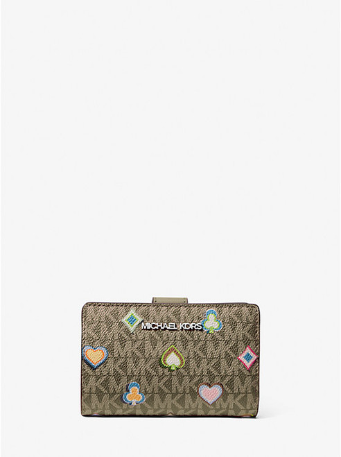 MICHAEL KORS Jet Set Medium Printed Signature Logo Wallet OLIVE Image 1