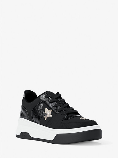 MICHAEL KORS Lexi Embellished Mixed-Media Sneaker BLACK Image 1