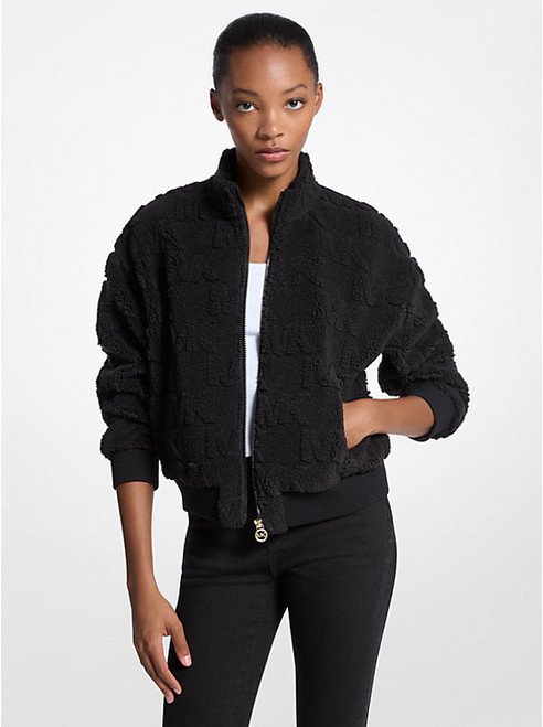 MICHAEL KORS Logo Jacquard Sherpa Zip-Up Jacket BLACK Image 1
