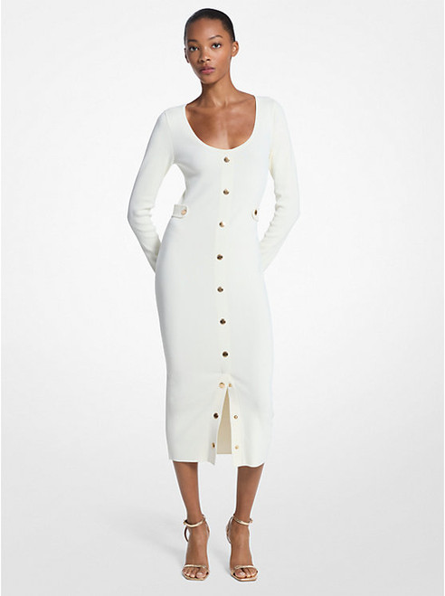 MICHAEL KORS Ribbed Stretch Viscose Midi Dress BONE Image 1