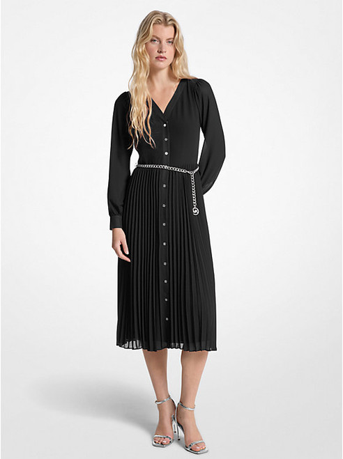 MICHAEL KORS Georgette Belted Pleated Shirtdress BLACK Image 1 MICHAEL KORS Georgette Belted Pleated Shirtdress BLACK Image 1