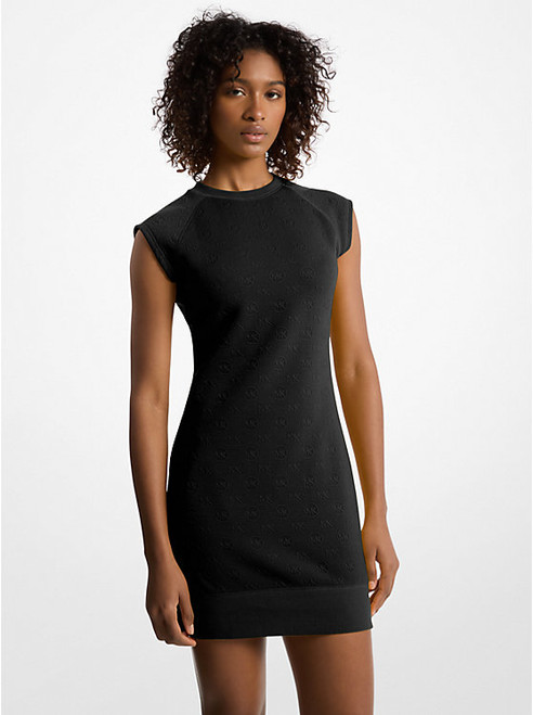 MICHAEL KORS Raglan Sleeve Logo Jacquard Sweater Dress BLACK Image 1 MICHAEL KORS Raglan Sleeve Logo Jacquard Sweater Dress BLACK Image 1