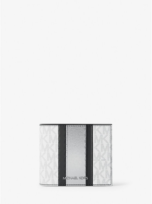 MICHAEL KORS Cooper Signature Logo And Metallic Stripe Billfold Wallet SILVER Image 1 MICHAEL KORS Cooper Signature Logo And Metallic Stripe Billfold Wallet SILVER Image 1