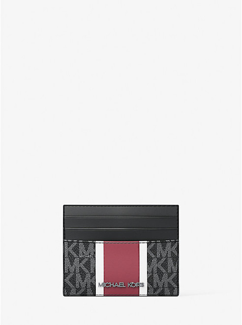 MICHAEL KORS Cooper Striped Signature Logo Card Case CHERRY Image 1