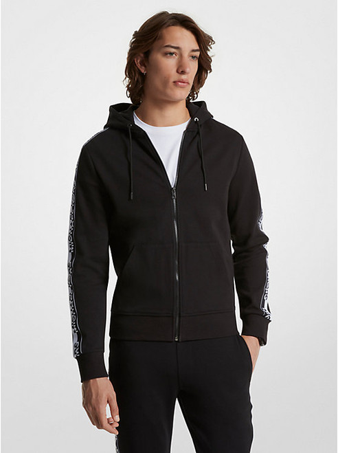 MICHAEL KORS Logo Tape Cotton Blend Zip-Up Hoodie BLACK Image 1