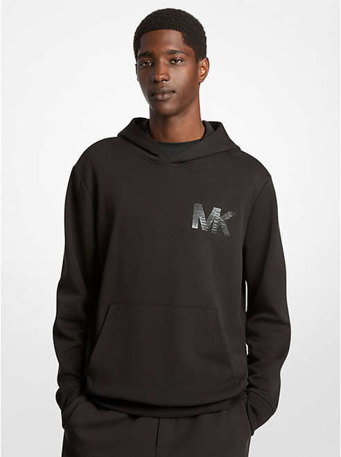 MICHAEL KORS Embellished Logo Cotton Blend Hoodie BLACK Image 1