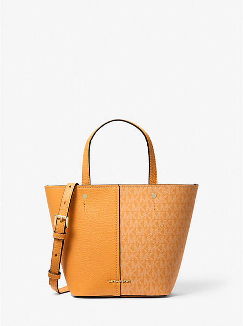 MICHAEL KORS Flora Medium Signature Logo And Pebbled Leather Crossbody Bag HONEYWHEAT Image 1