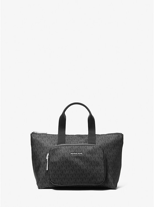 MICHAEL KORS Tanner Small Printed Signature Logo Reversible Packable Tote Bag BLACK Image 1