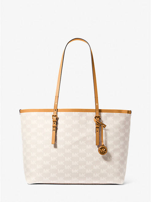 MICHAEL KORS Quinn Large Logo Jacquard Tote Bag With Pouch HONEYWHEAT Image 1