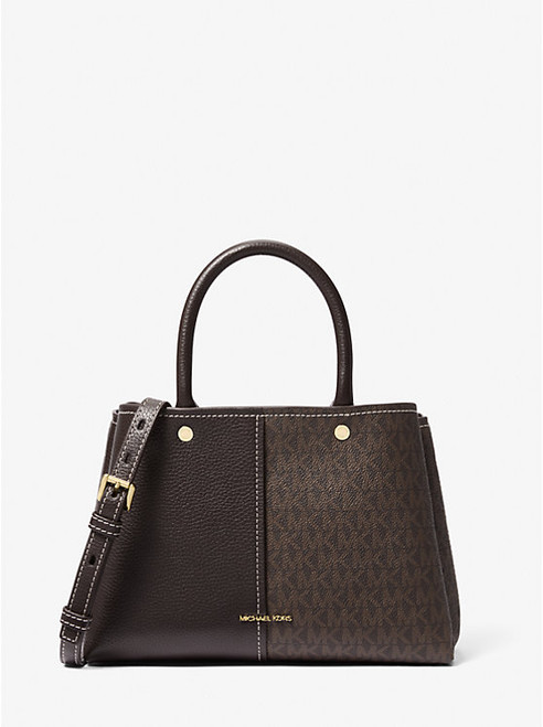 MICHAEL KORS Flora Medium Signature Logo And Leather Satchel BROWN Image 1