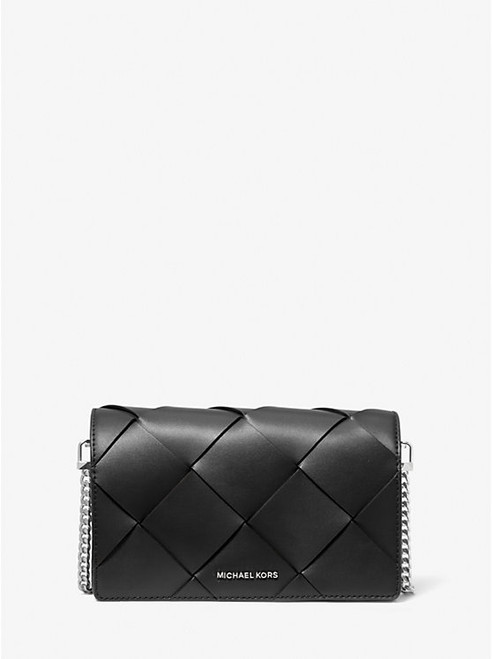 MICHAEL KORS Jet Set Medium Woven Leather Crossbody Bag BLACK Image 1