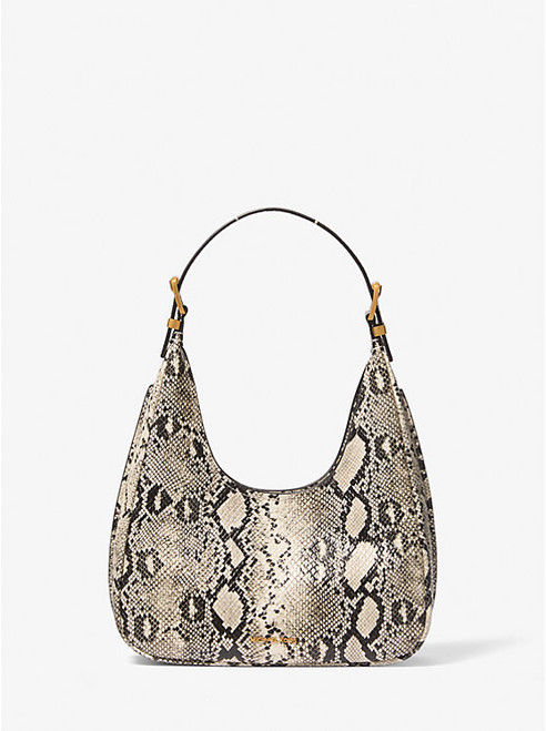 MICHAEL KORS Nolita Small Snake Embossed Leather Hobo Shoulder Bag NATURAL Image 1