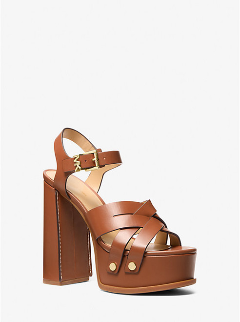 MICHAEL KORS Nora Leather Platform Sandal LUGGAGE Image 1