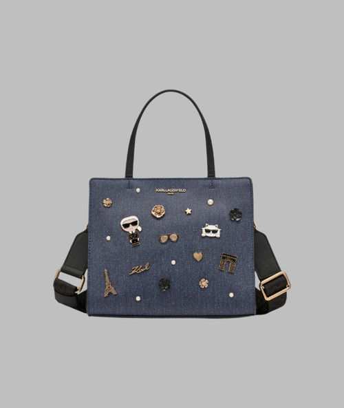 KARL LAGERFELD Maybelle Denim Satchel With Pins