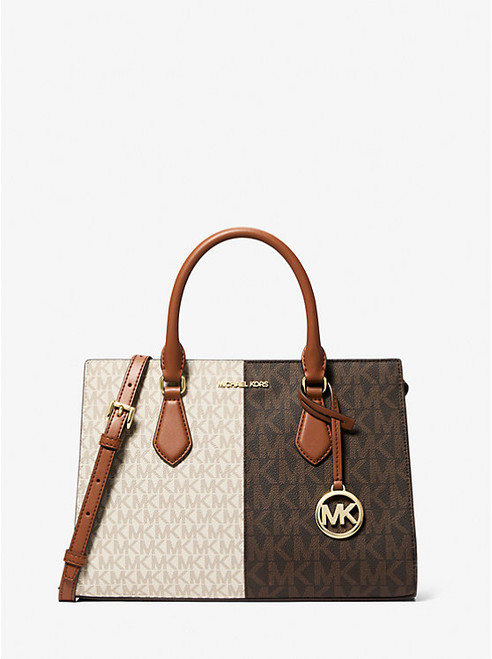 MICHAEL KORS Sheila Medium Two-Tone Metallic Signature Logo Satchel