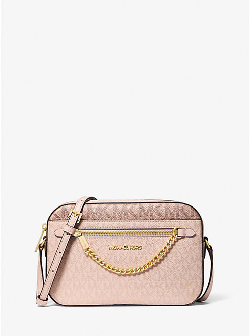 MICHAEL KORS Jet Set Large Metallic Signature Logo Crossbody Bag POWDER BLUSH Image 1