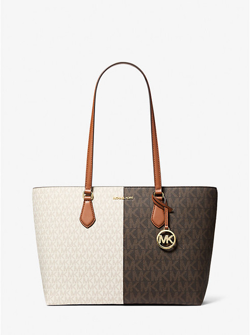 MICHAEL KORS Sheila Large Two-Tone Signature Logo Tote Bag BROWN MULTI Image 1