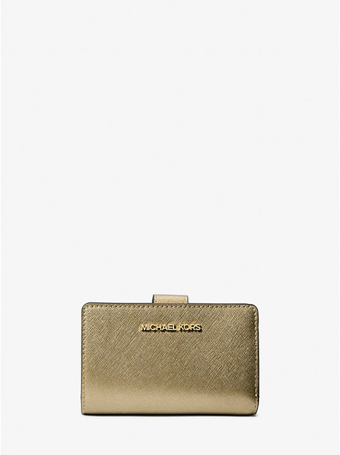MICHAEL KORS Jet Set Medium Metallic Saffiano Leather Bi-Fold Wallet PALE GOLD Image 1