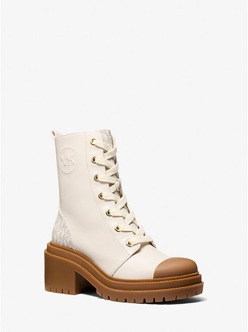 MICHAEL KORS Hanley Leather And Signature Logo Trim Boot VANILLA Image 1