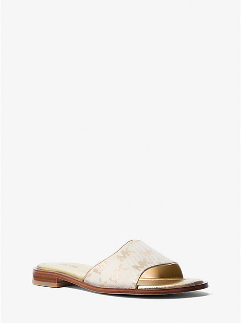 MICHAEL KORS Hannah Metallic Logo Jacquard Slide Sandal PALE GOLD Image 1