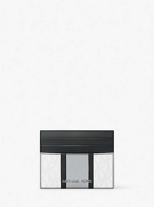 MICHAEL KORS Cooper Striped Signature Logo Card Case SILVER Image 1