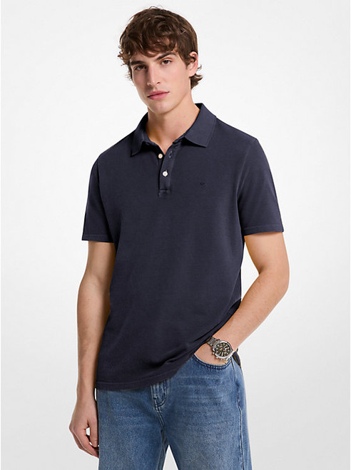MICHAEL KORS Cotton Piqué Polo Shirt MIDNIGHT Image 1