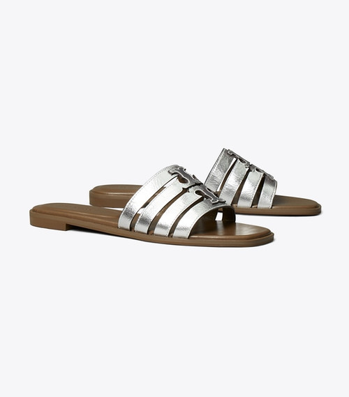 TORY BURCH Ines Slide - Silver / Wild Mushroom