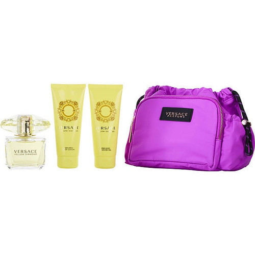 VERSACE Yellow Diamond Eau De Toilette Spray 3 Oz & Body Lotion 3.4 Oz & Shower Gel 3.4 Oz & Makeup Case Image 1