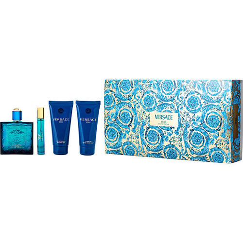 VERSACE Eros Eau De Parfum Spray 3.4 Oz & Aftershave Balm 2.5 Oz & Shower Gel 2.5 Oz Eau De Parfum Spray 0.34 Oz Mini Image 1