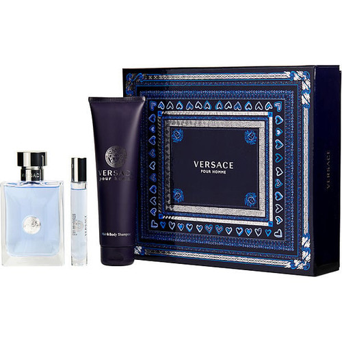 VERSACE Pour Homme Eau De Toilette Spray 3.4 Oz & Hair And Body Shampoo 5 Oz & Eau De Toilette Spray 0.33 Oz Mini Image 1