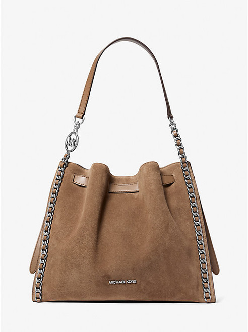 MICHAEL KORS Mina Large Suede Chain Shoulder Bag OLIVE Image 1