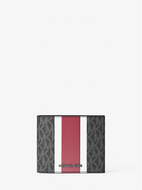 MICHAEL KORS Cooper Striped Signature Logo Billfold Wallet CHERRY Image 1