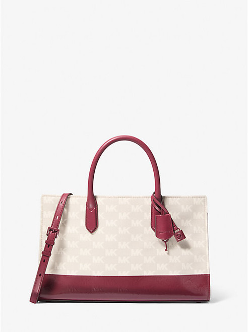 MICHAEL KORS Scarlett Medium Logo Jacquard Satchel HONEYWHEAT Image 1