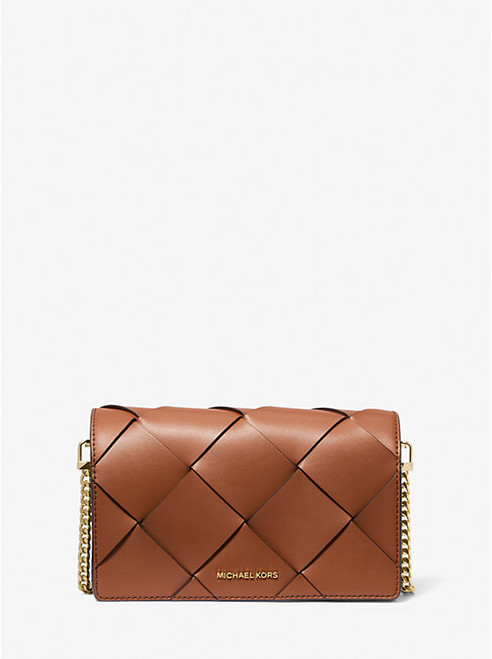 MICHAEL KORS Jet Set Medium Woven Leather Crossbody Bag LUGGAGE Image 1