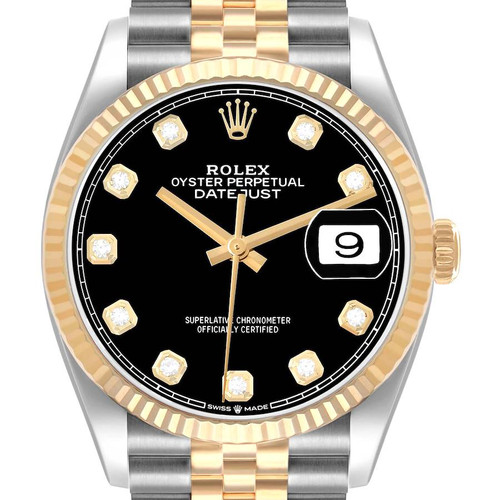 ROLEX Datejust Steel Yellow Gold Black Diamond Dial Mens Watch 126233 Image 1