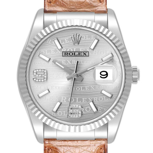 ROLEX Datejust 36 White Gold Diamond Wave Dial Mens Watch 116139 Image 1