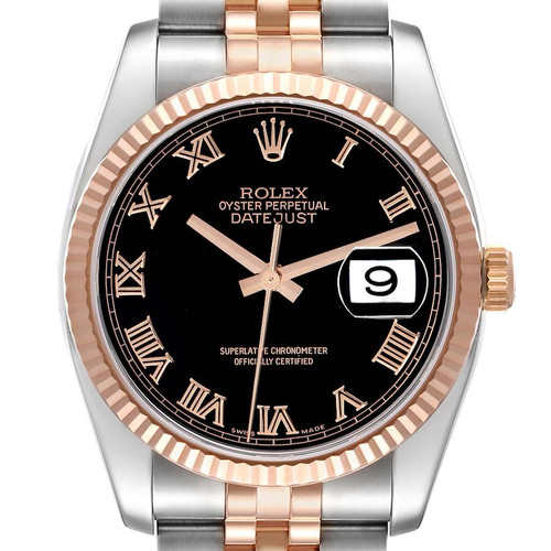 ROLEX Datejust 36 Steel Everose Gold Black Roman Dial Mens Watch 116231 Image 1
