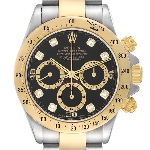 ROLEX Daytona Steel Yellow Gold Black Diamond Dial Mens Watch 16523 Image 1
