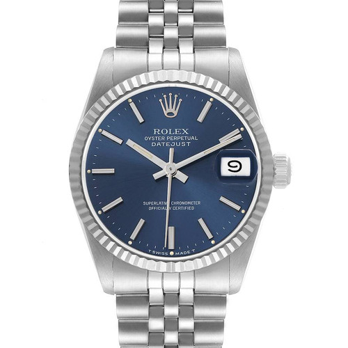 ROLEX Datejust Midsize Steel White Gold Blue Dial Ladies Watch 68274 Image 1