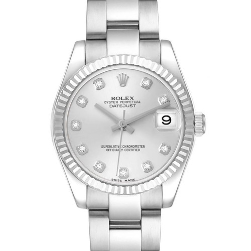 ROLEX Datejust Midsize Silver Dial Steel White Gold Diamond Ladies Watch 178274 Image 1