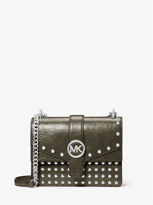 MICHAEL KORS  Greenwich Small Studded Distressed Crossbody Bag - Olive (Arriving In Delhi)